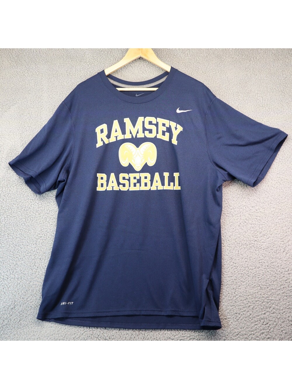 Nike Ramsey Baseball Shirt Dri-Fit Navy Blue Swoosh Logo 2XL